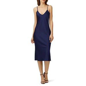 Maison De Papillon Simone Sateen Slip Dress Navy Blue S